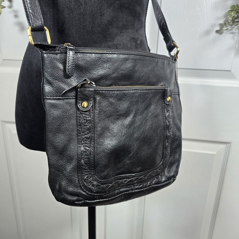 Great American Leatherworks Black 100% Leather W Braiding Handbag Purse